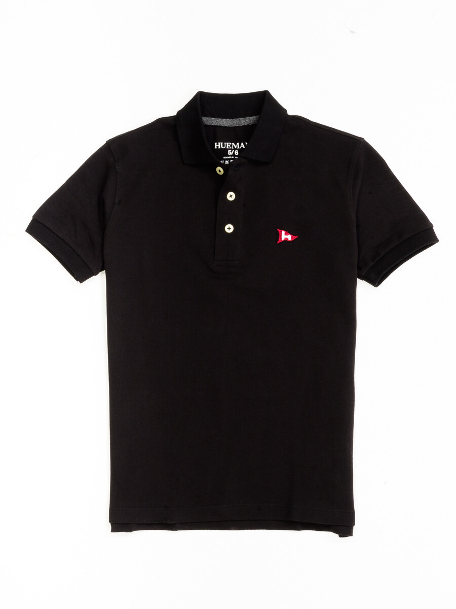 Little Boy's Black Iconic Mesh Regular Fit Short Sleeve Polo Shirt
