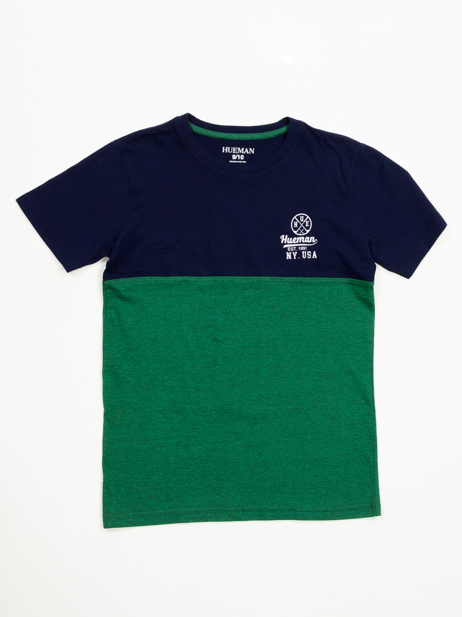 Boys' Navy Blue & Green Short Sleeve T-Shirt Crew Neck