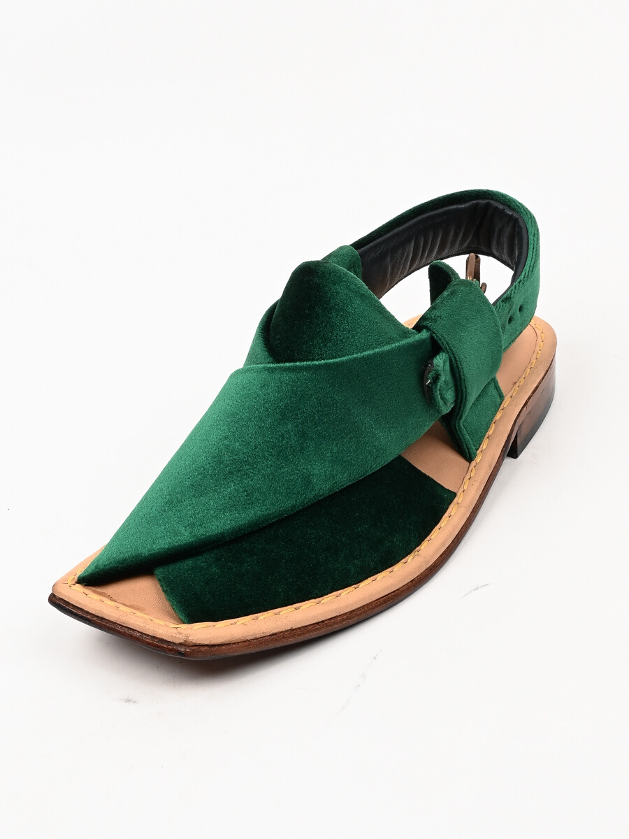 Hand-crafted Green Suede Leather Peshawari Chappal