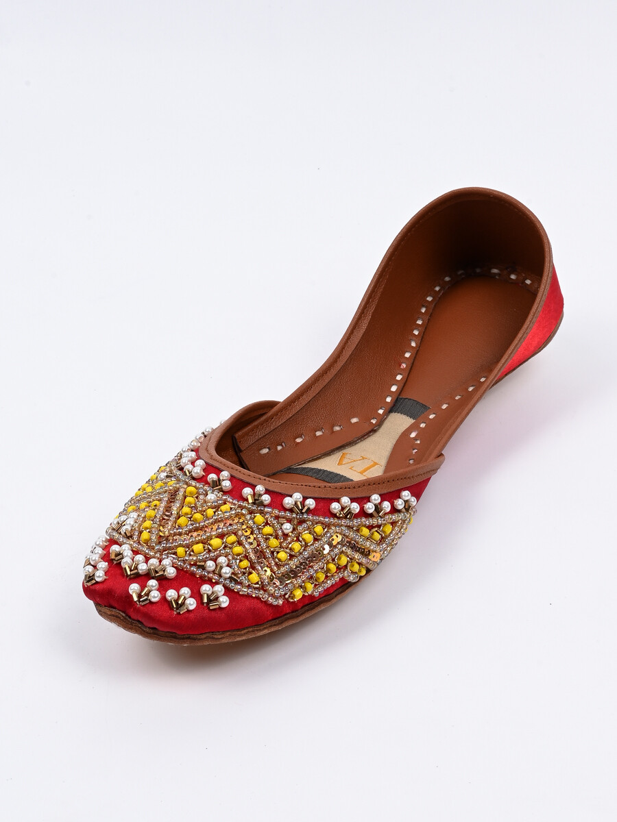 Women Red Leather Hand Made Tilla  Khussa