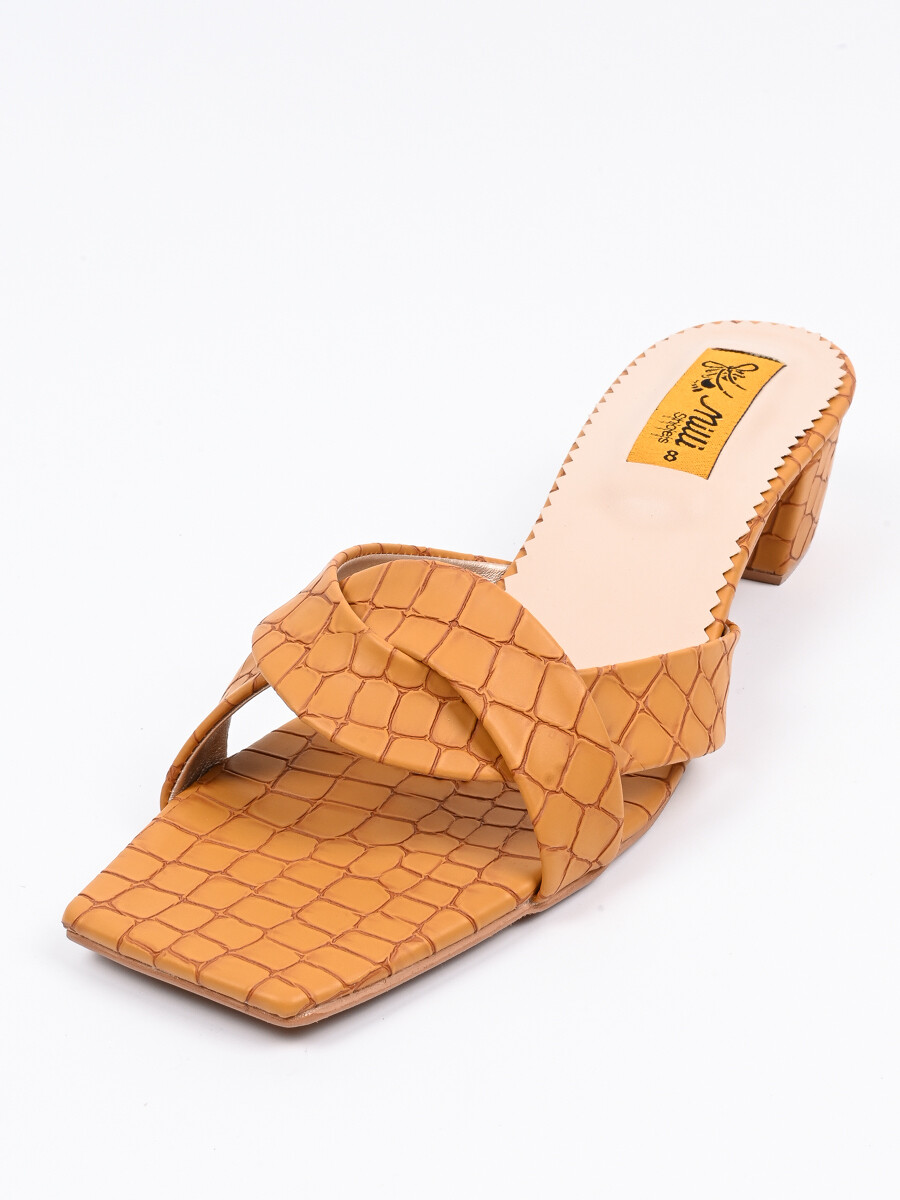 Women Mustard Leather Heel Sandal