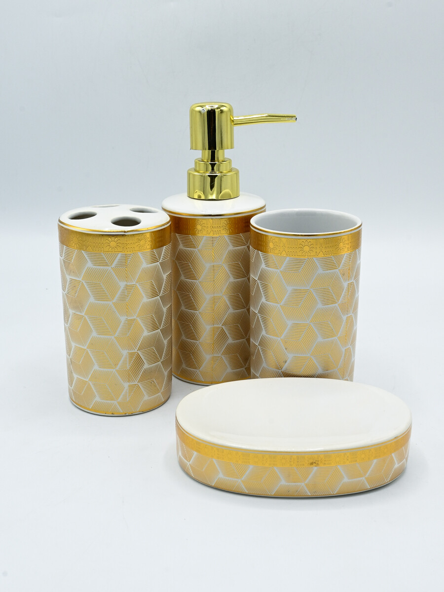 Bathroom Accessories White & Gold 4Pcs Set