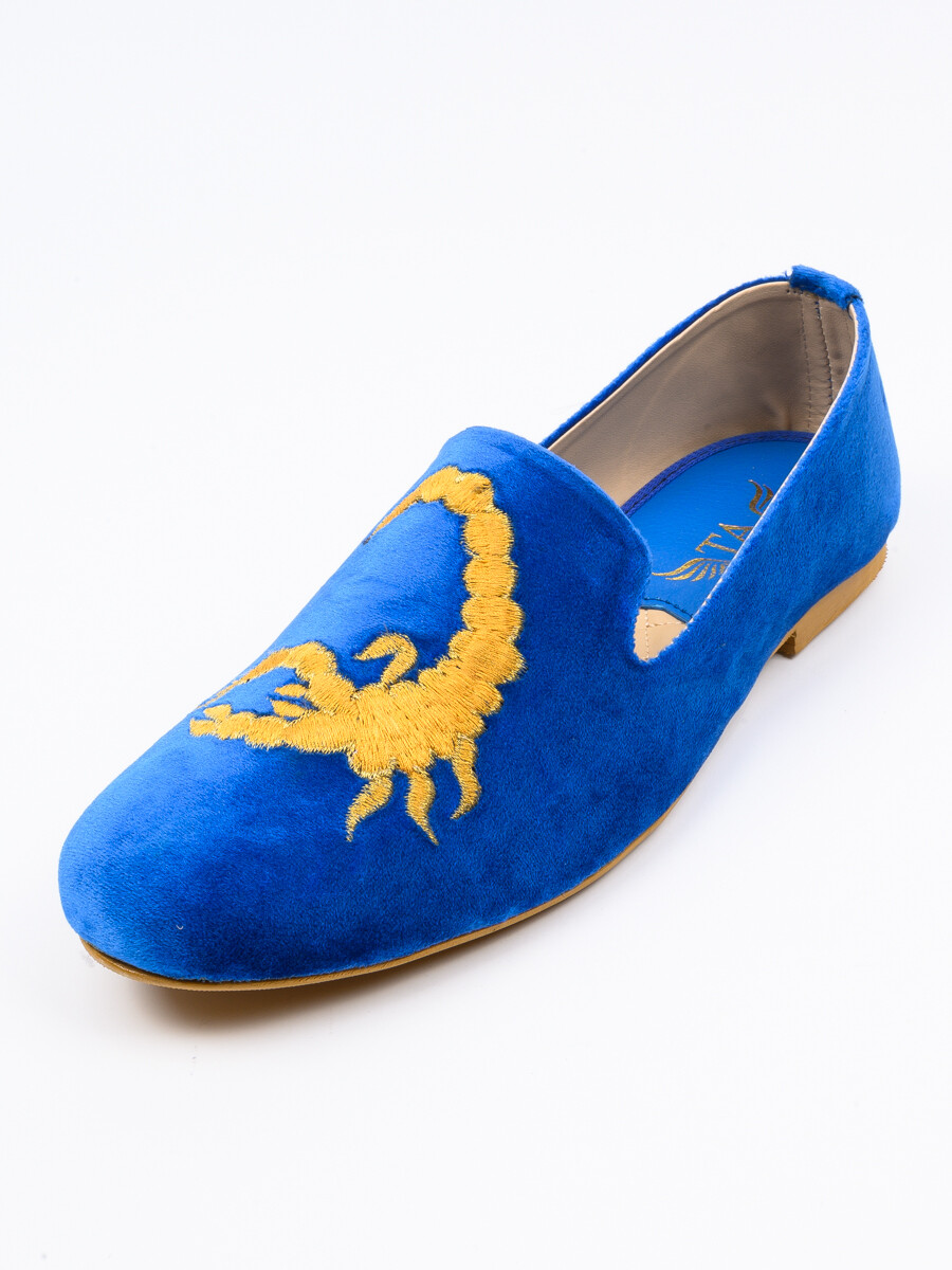 Men Blue Zodaic Signed Velvet Loafers