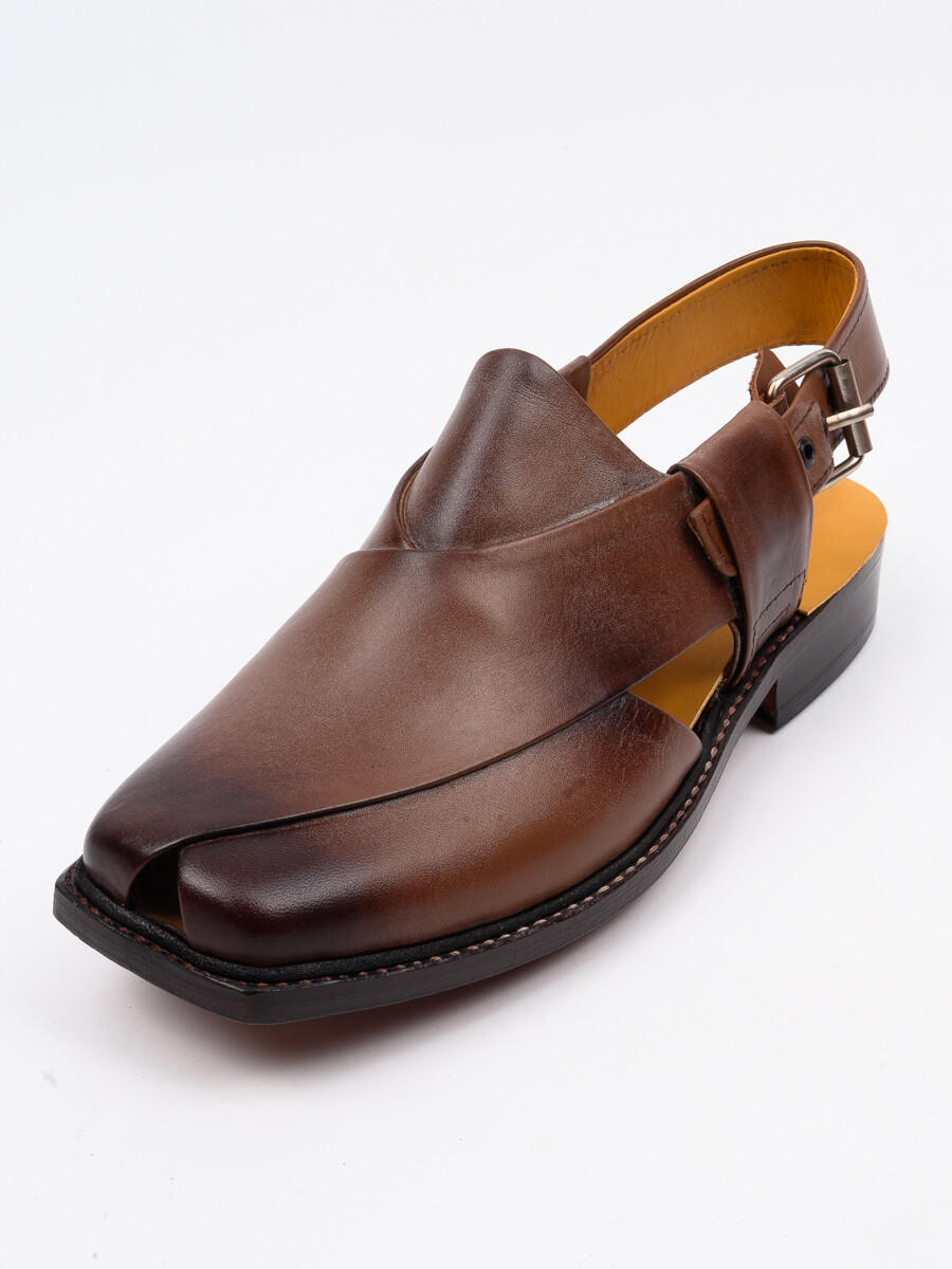 Men Brown Pure Leather Peshawari Chappals