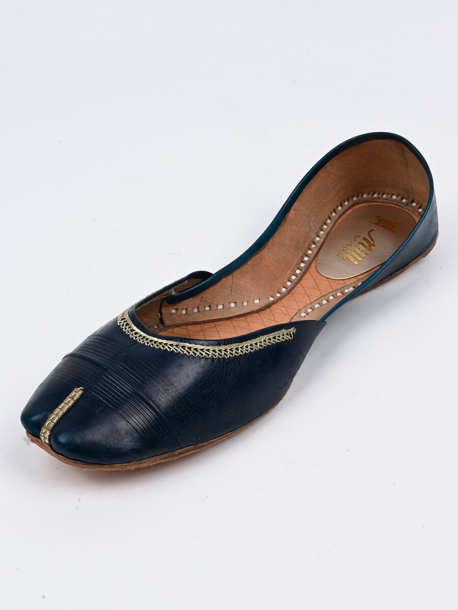 Women Navy Blue Leather Hand Made Khussa