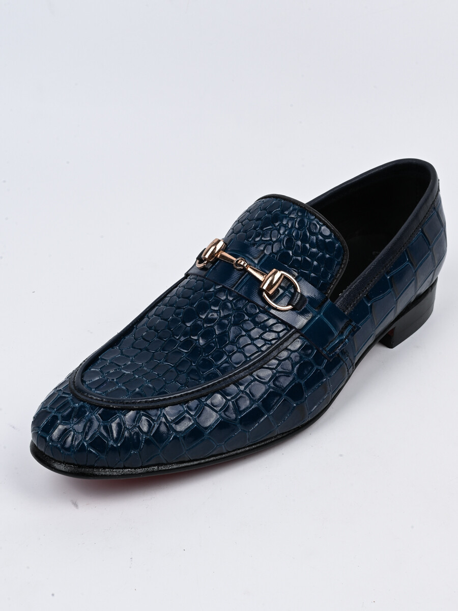 Men Blue Leather Formal Shoes
