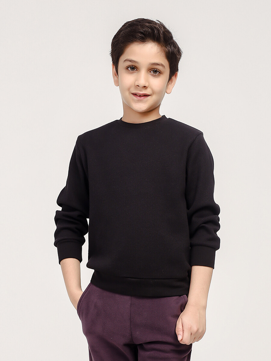 Little Boys' Black Basic Waffle Knit Shirt
