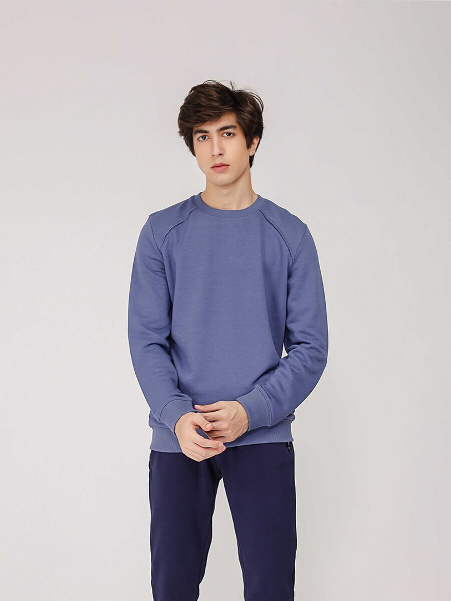 Men's Crew Blue Raw Edges Sweatshirt