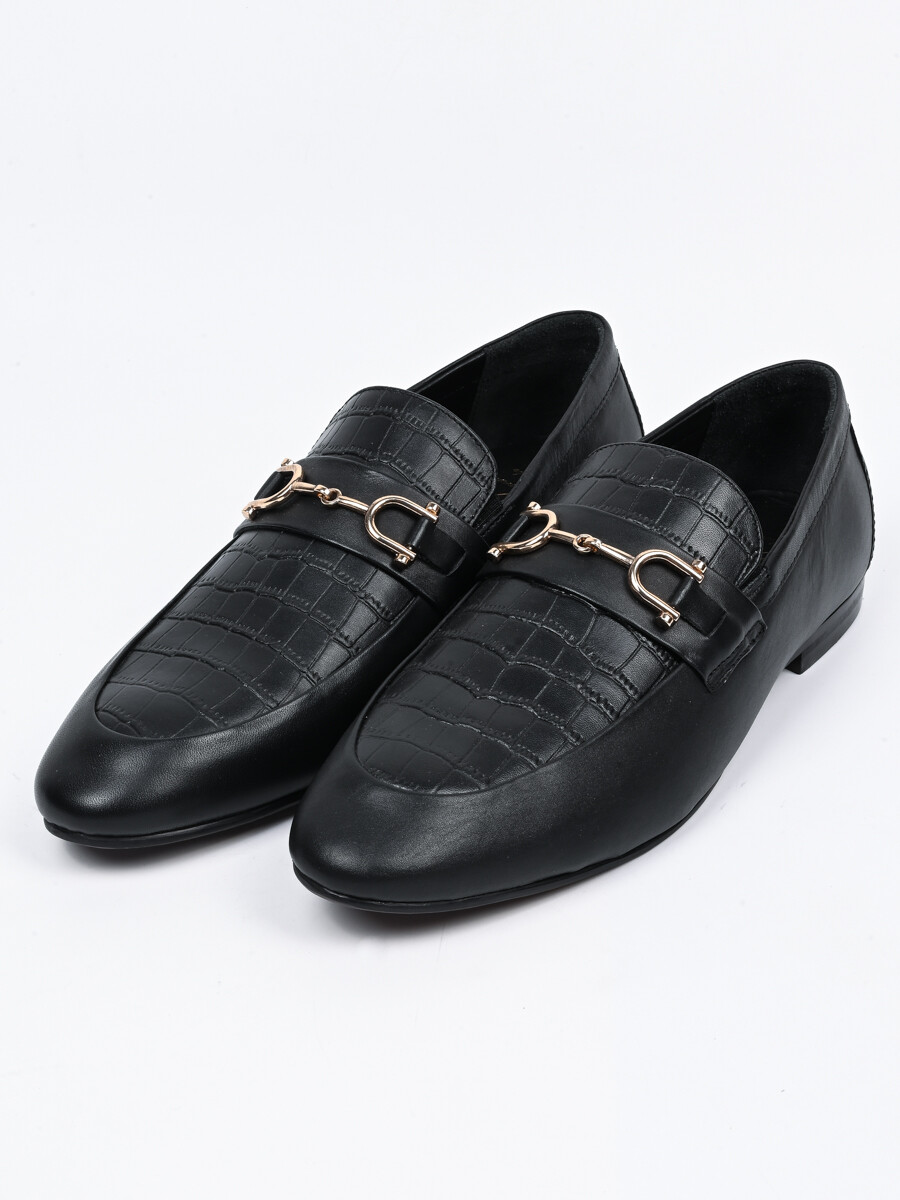 Men Black Chain Detailed Leather Formal Shoes