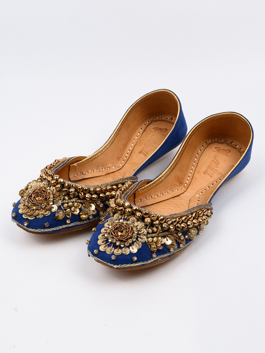 Women Blue/Golden Luxury Fancy Khussa