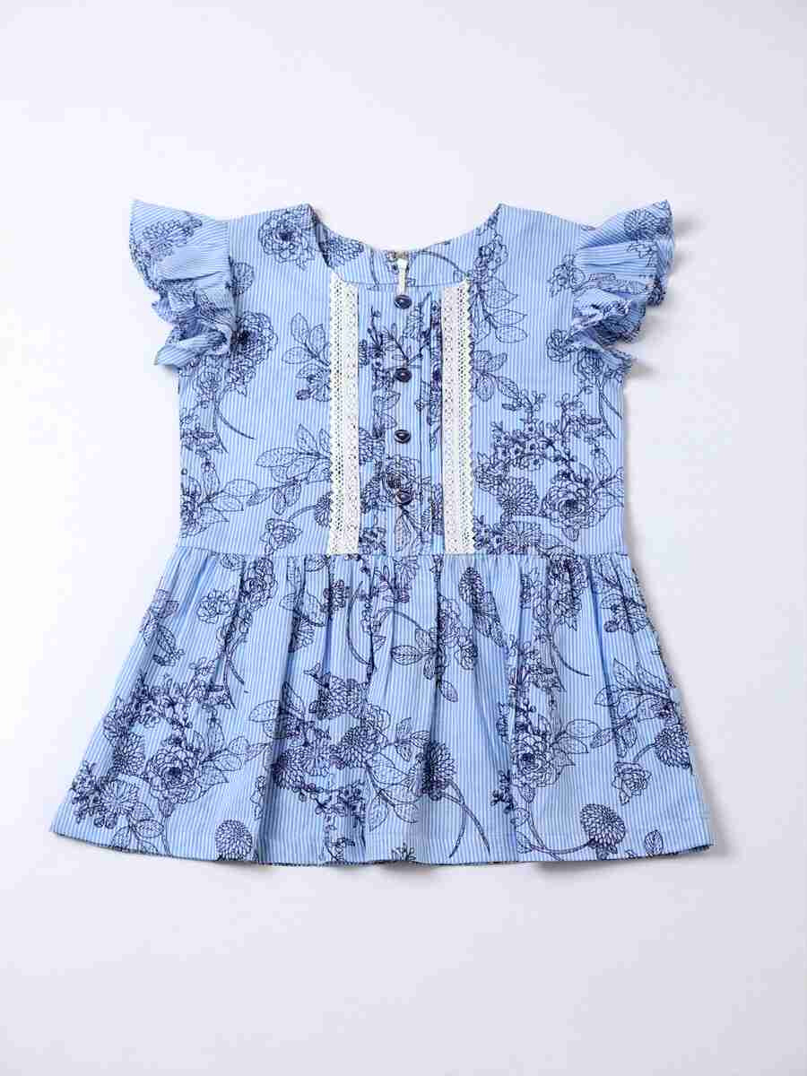 Narla Blue Cotton Printed Top for Girls