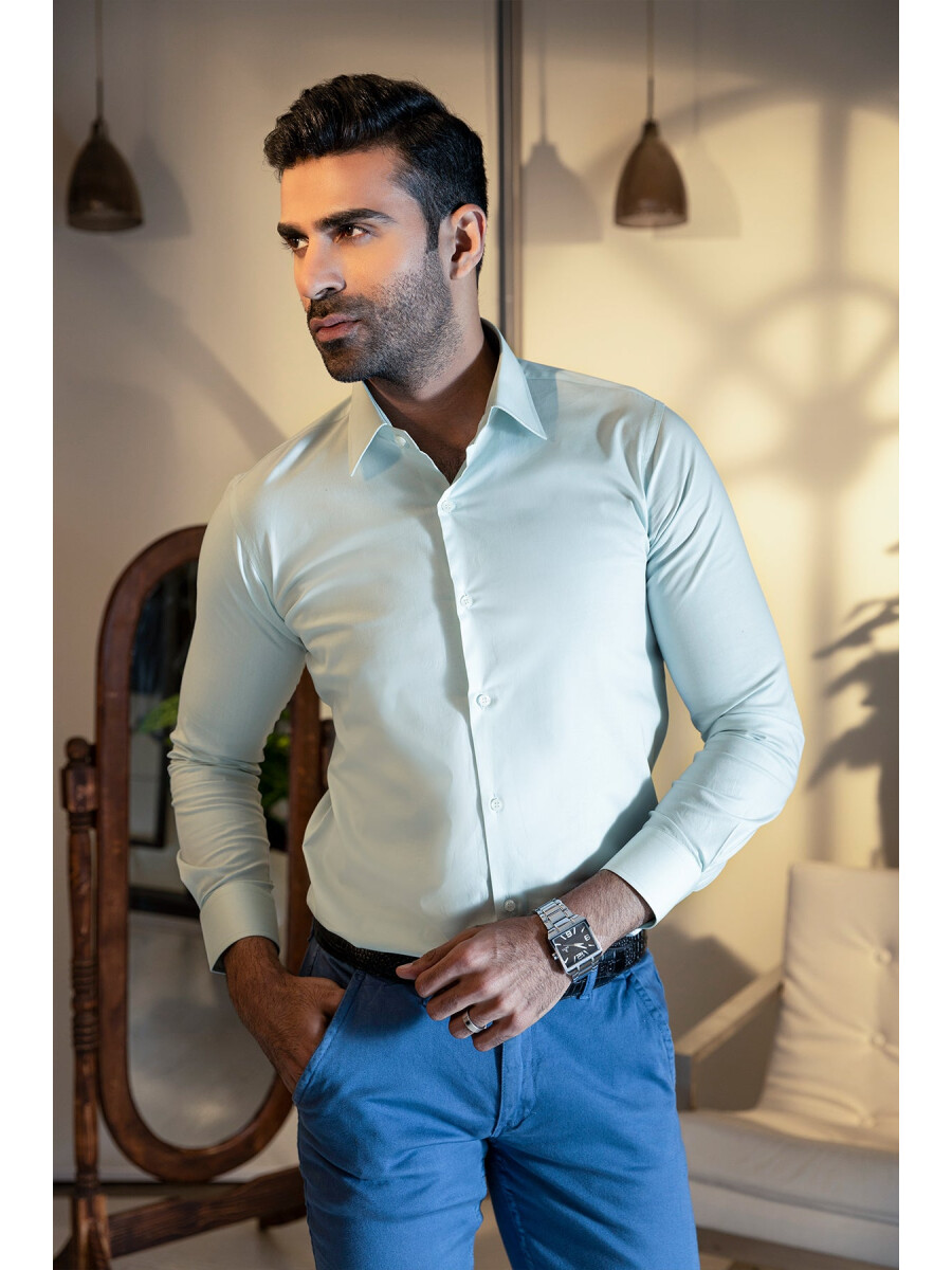 Sclothers Cotton Sea Green Formal Shirt