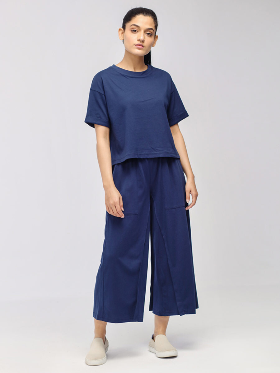 Women's Navy Blue Flare Loungewear Set