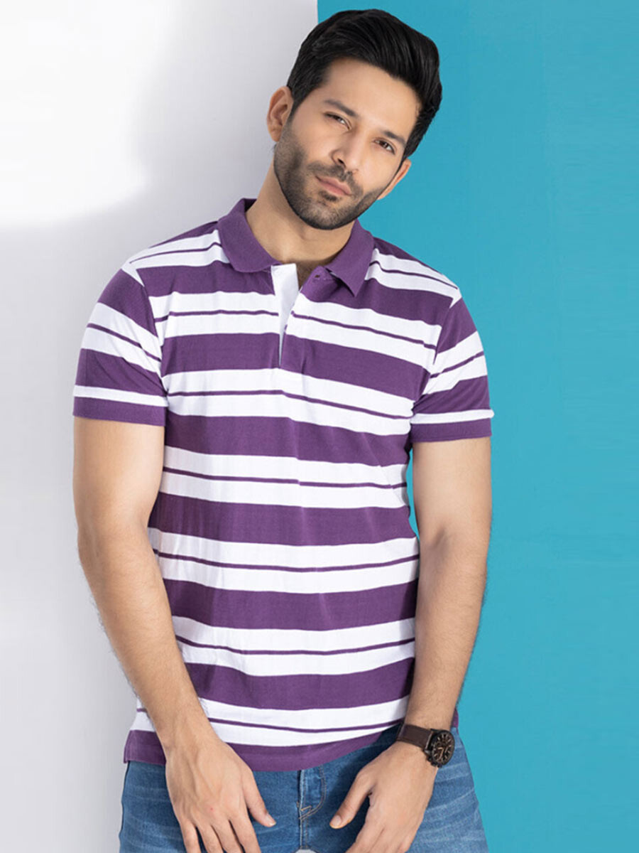 Combed Cotton Plum Yarn-Dyed Polo Shirt