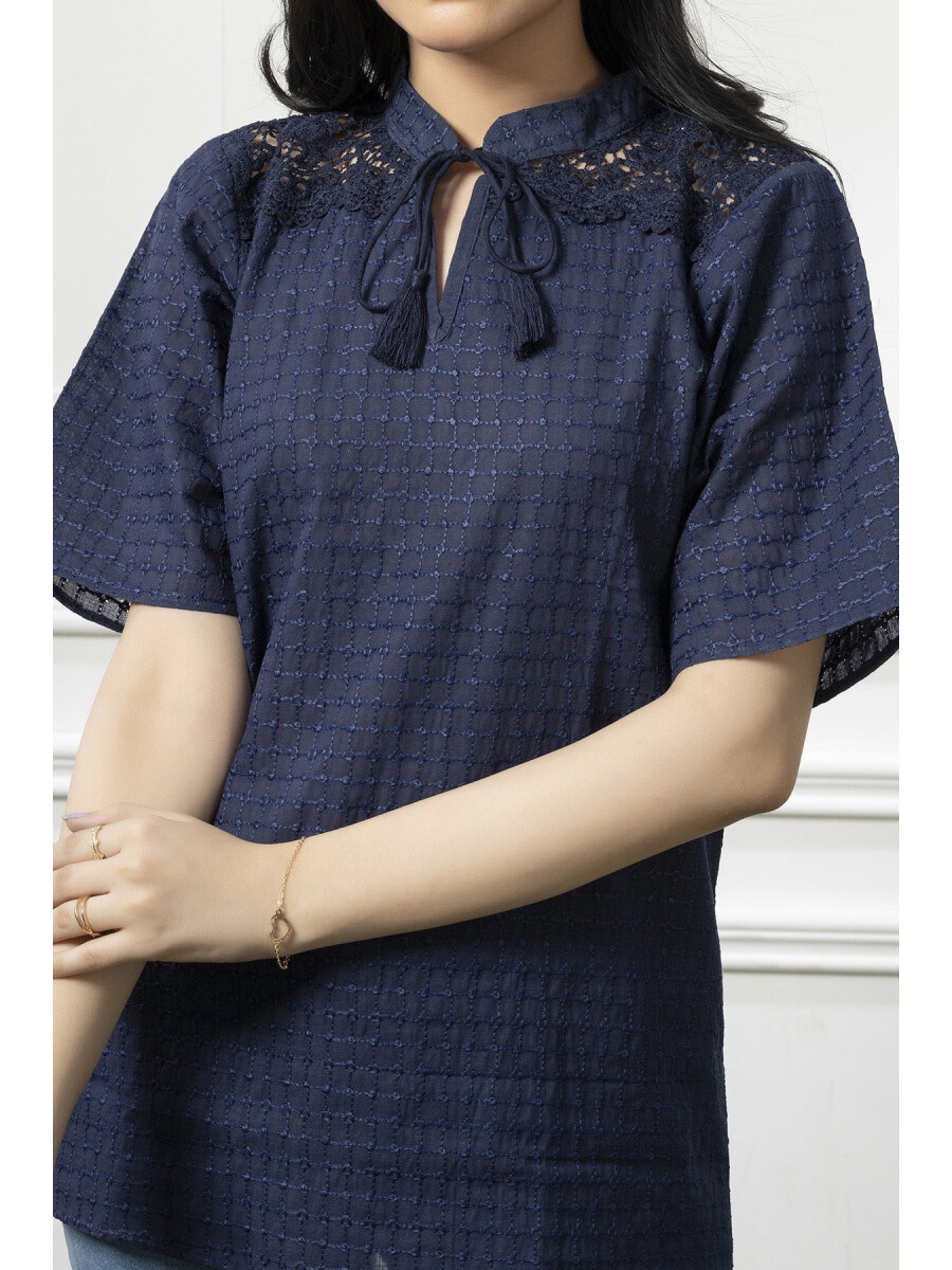 Chikankari Lawn Navy Blue Embroidered Top