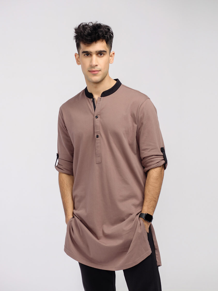Men's Sand Beige Contrast Tunic Shirt