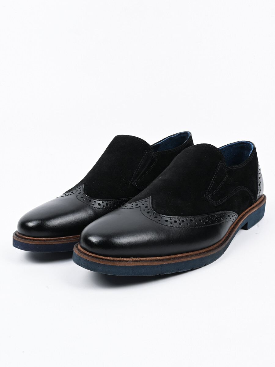 Men Black Wingtip Leather Loafers