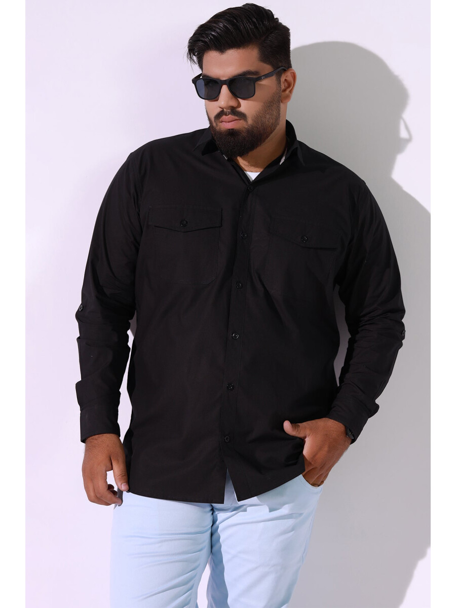 Cotton Casual Black Poplin Shirt (Plus Size)