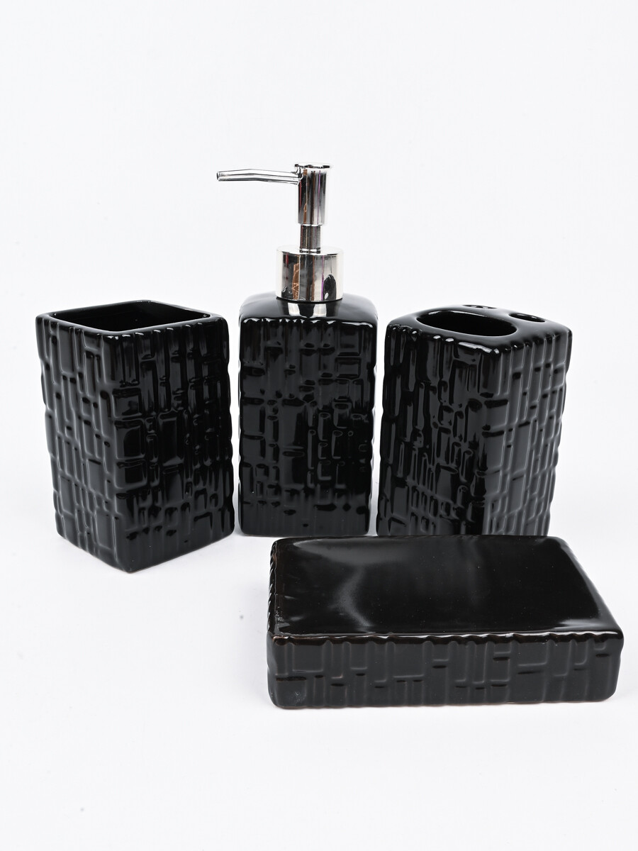 Black Textured Ceramic Bathroom Set - 4 Pcs