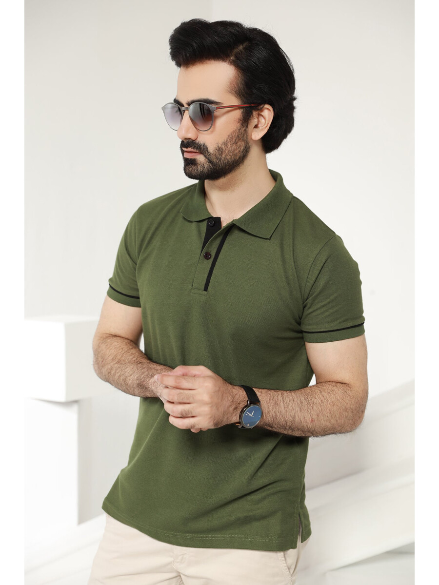 Cotton & Polyester Cypress Green Polo Shirt