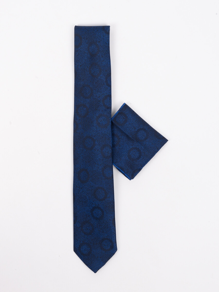 Men Square Blue Texture Tie & Pocket