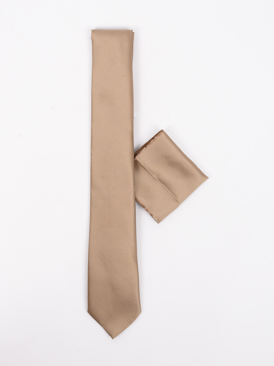 Men Square Golden Self Weaved Tie & Pocket