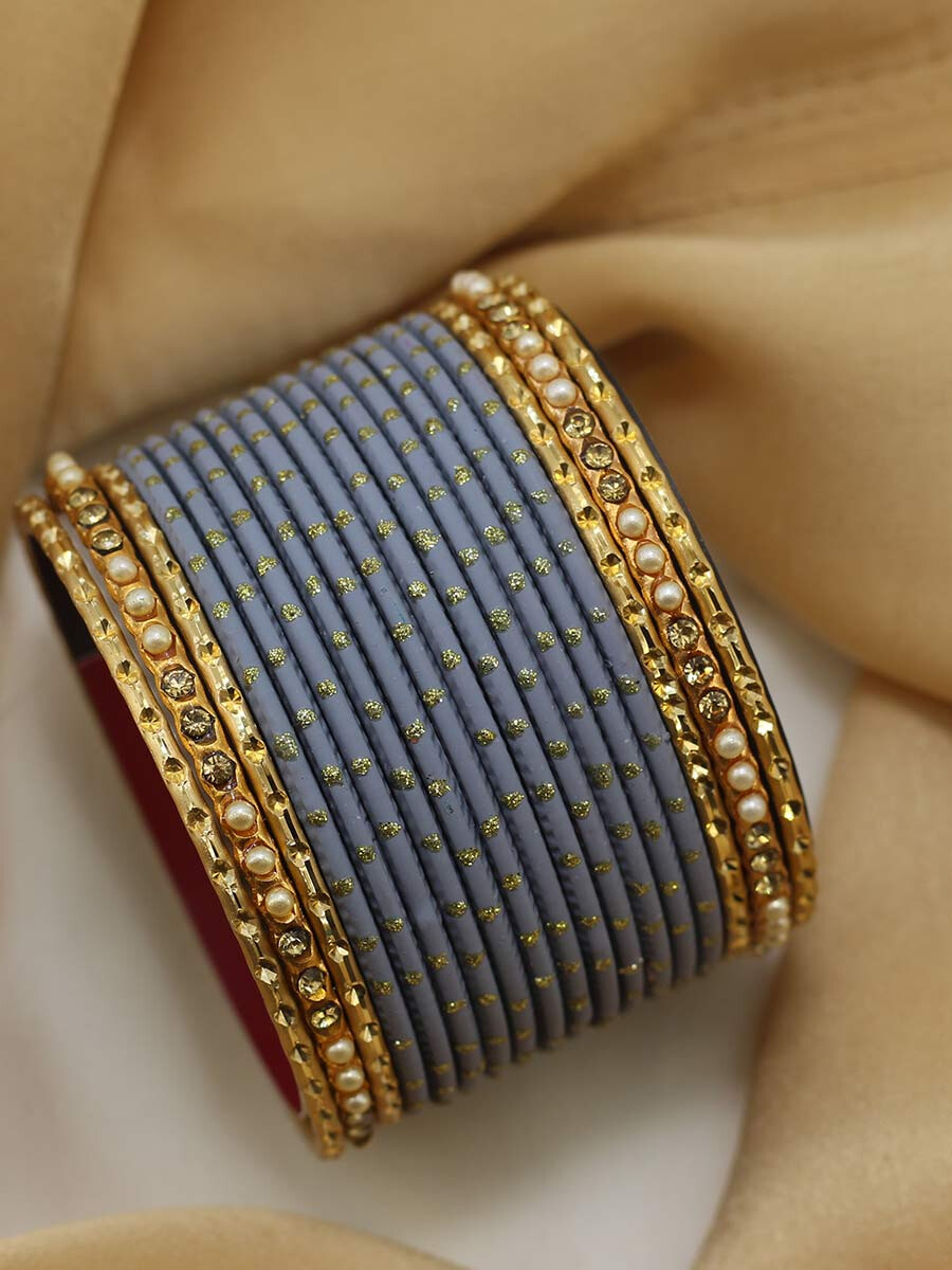 Eye-Catching Pearl Grey Golden Metallic Bangles For Ladies