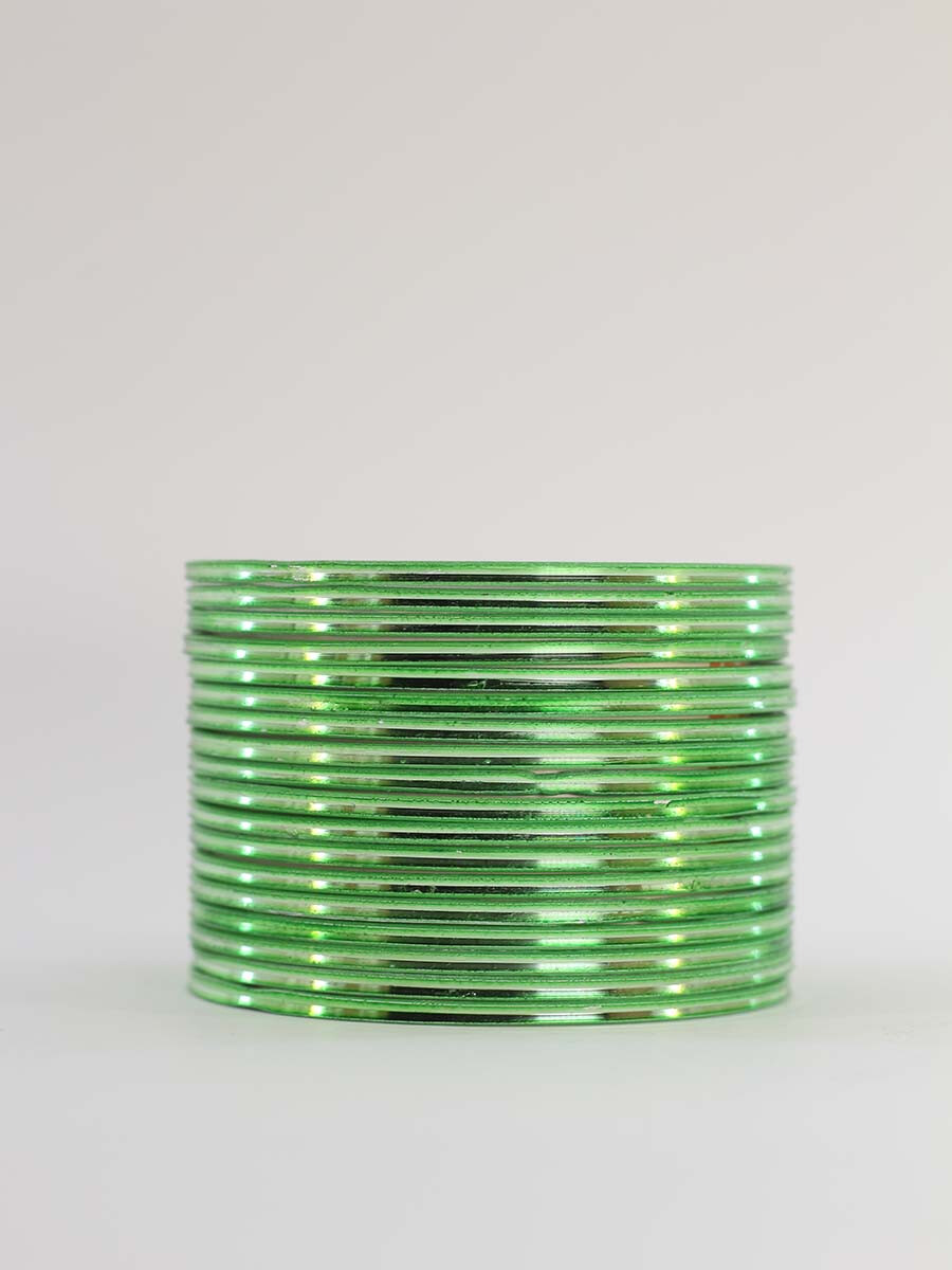 Shiny Set of 18 Metallic Bangles - Light Green