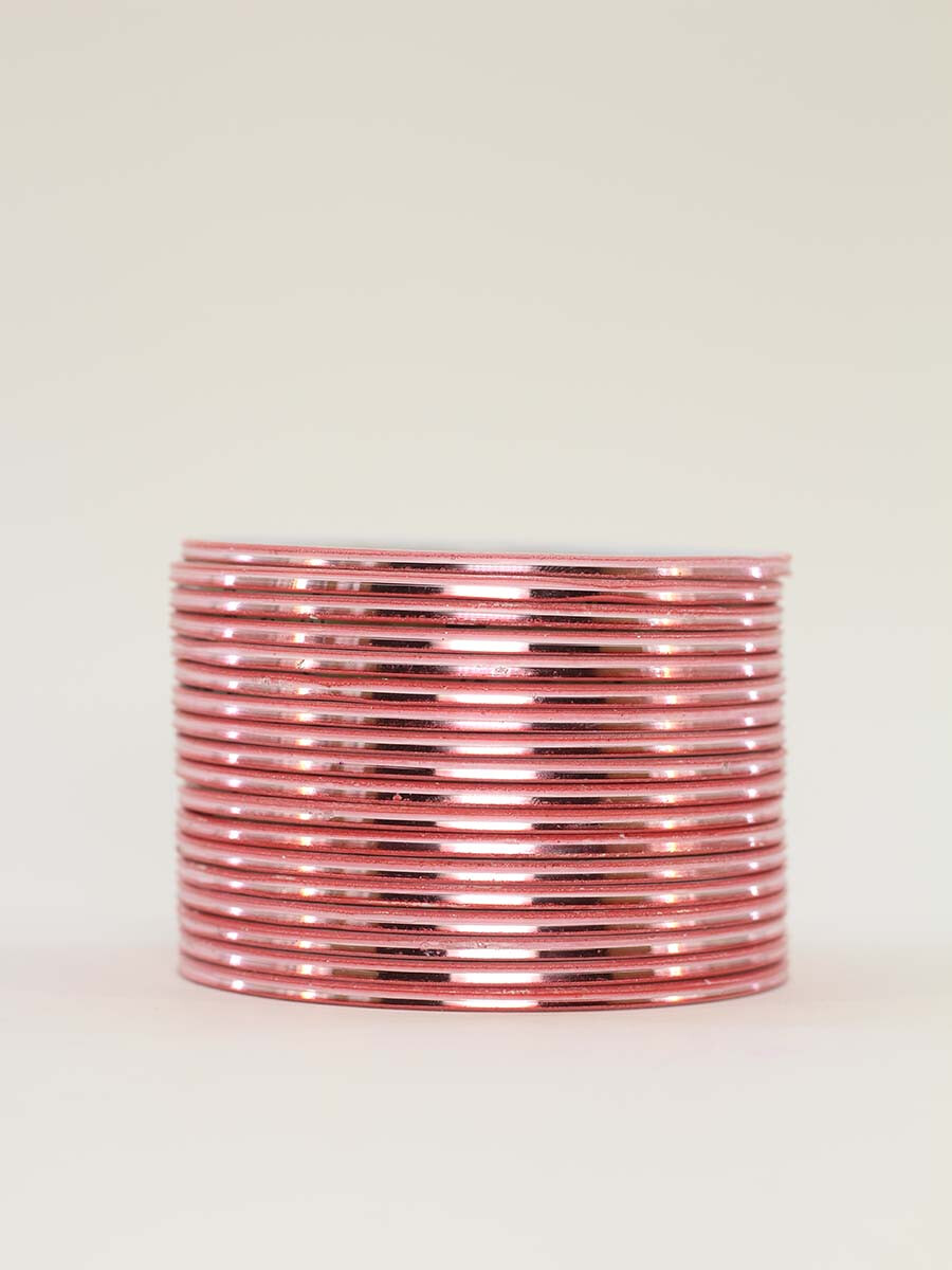 Shiny Set of 18 Metallic Bangles - Pink