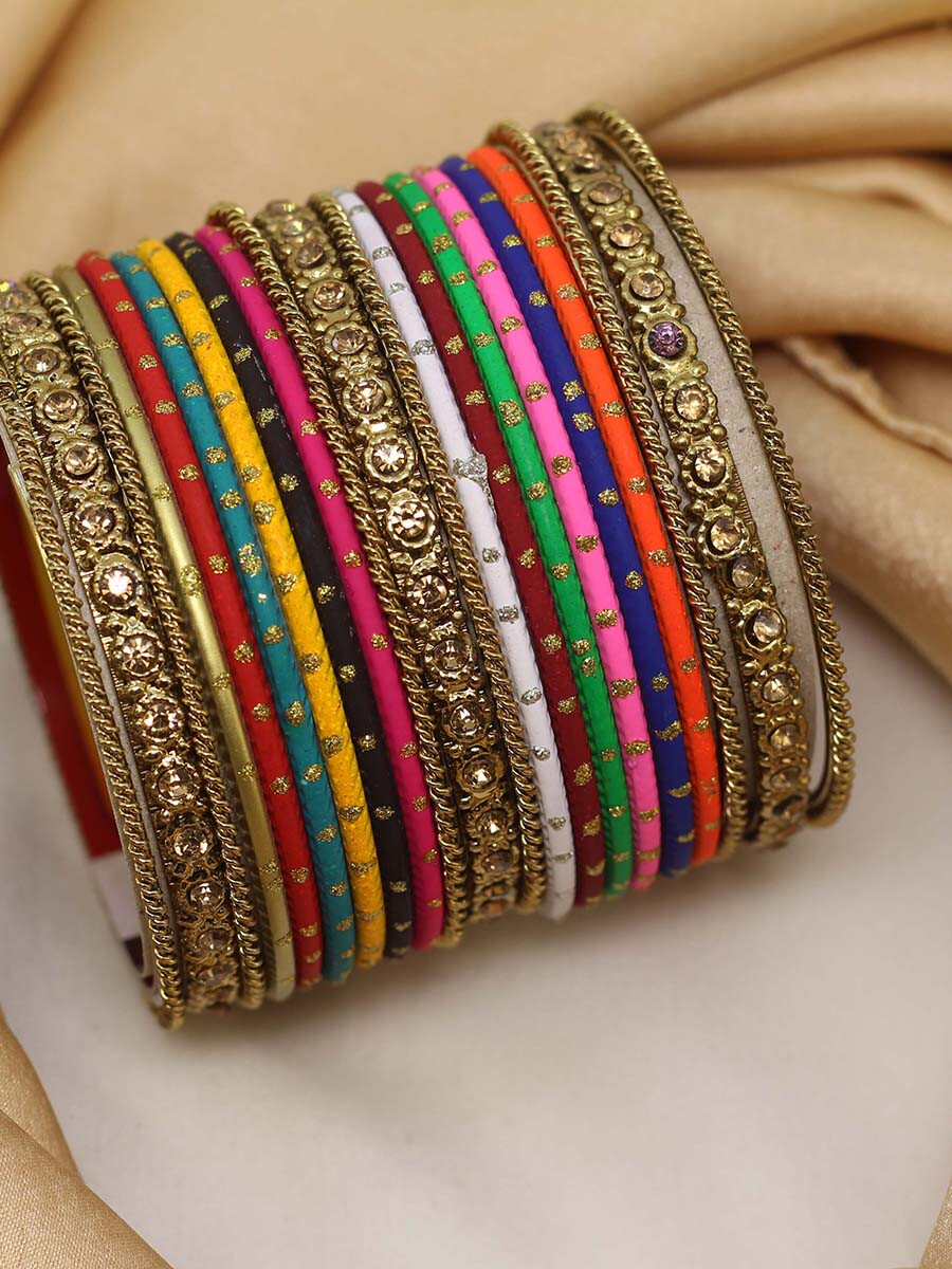 Vintage Looking Mat Bond Bangles with Antique Finish - Multi