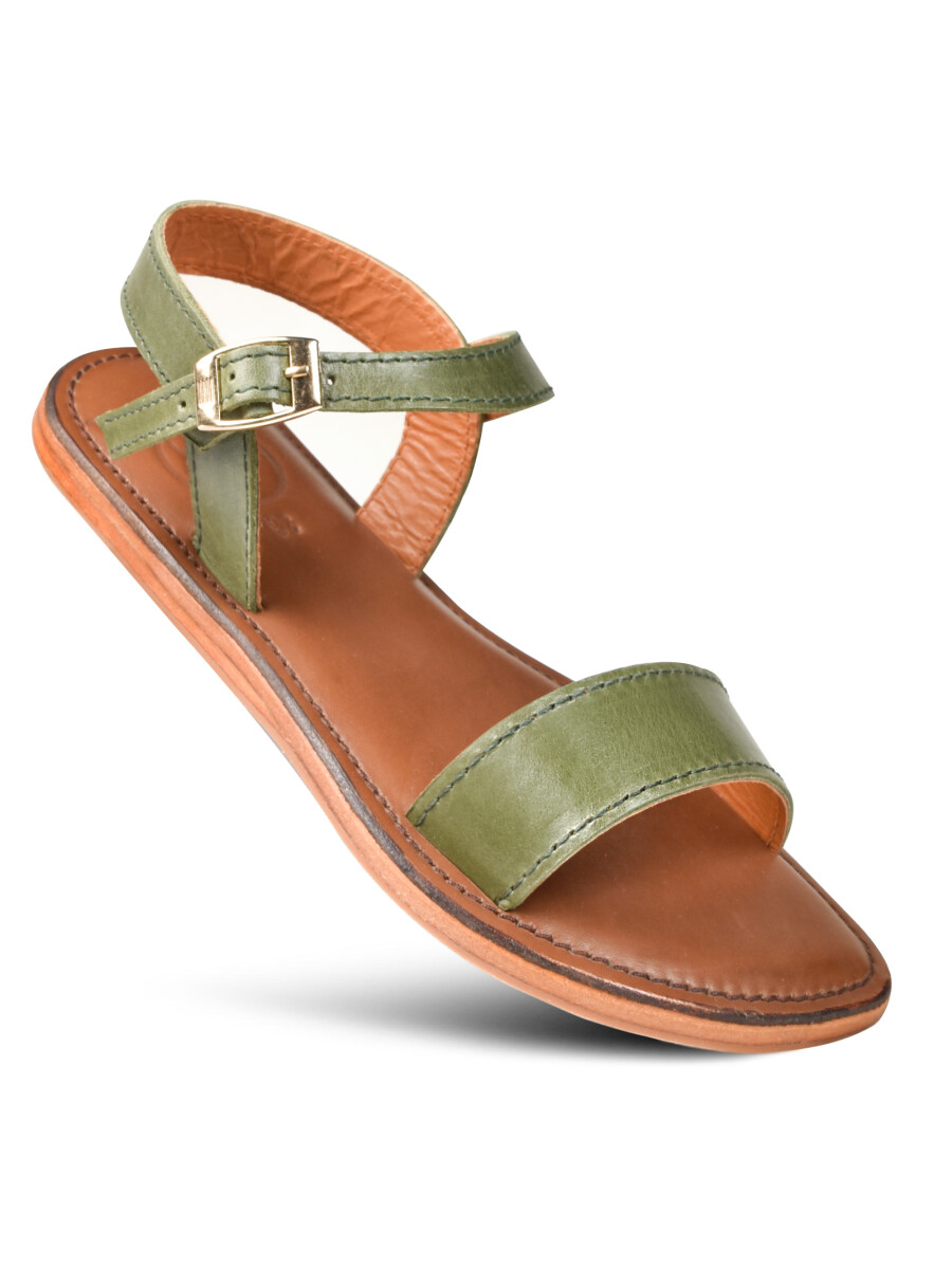 Women’s Green Natural Leather Flat Slide