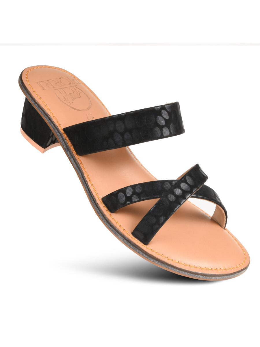 Women’s Black Strappy Natural Leather Heeled Sandals