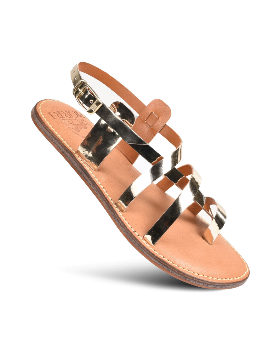 Women’s Golden Natural Leather Slingback Flat Sandals