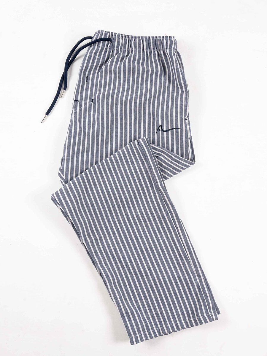 Dark Grey & White lining Cotton Relaxed Pajama