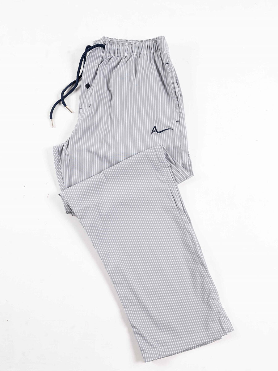 Grey & White lining Cotton Relaxed Pajama