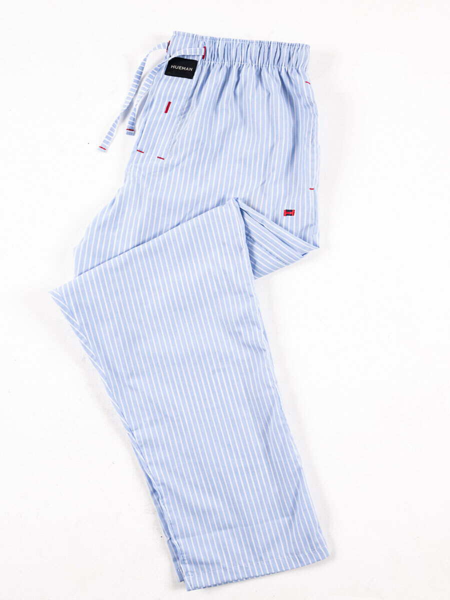 Men's Light Blue Relaxed Fit Striped Cotton Pajama