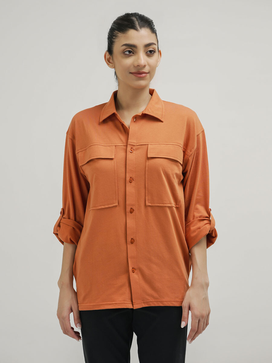 Women's Burnt Orange Oversized Button Down Shirt