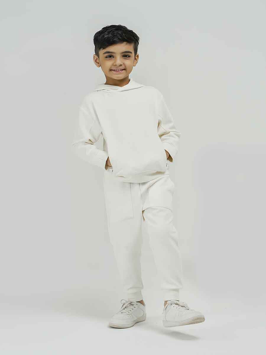 Big Boys' Cream White Luxe Stretch Pullover Hoodie