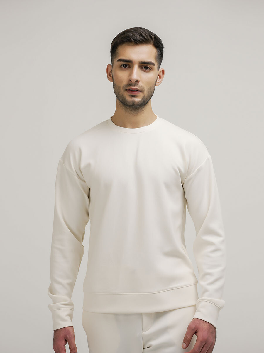 Men's Cream White Luxe Stretch Sweatshirt