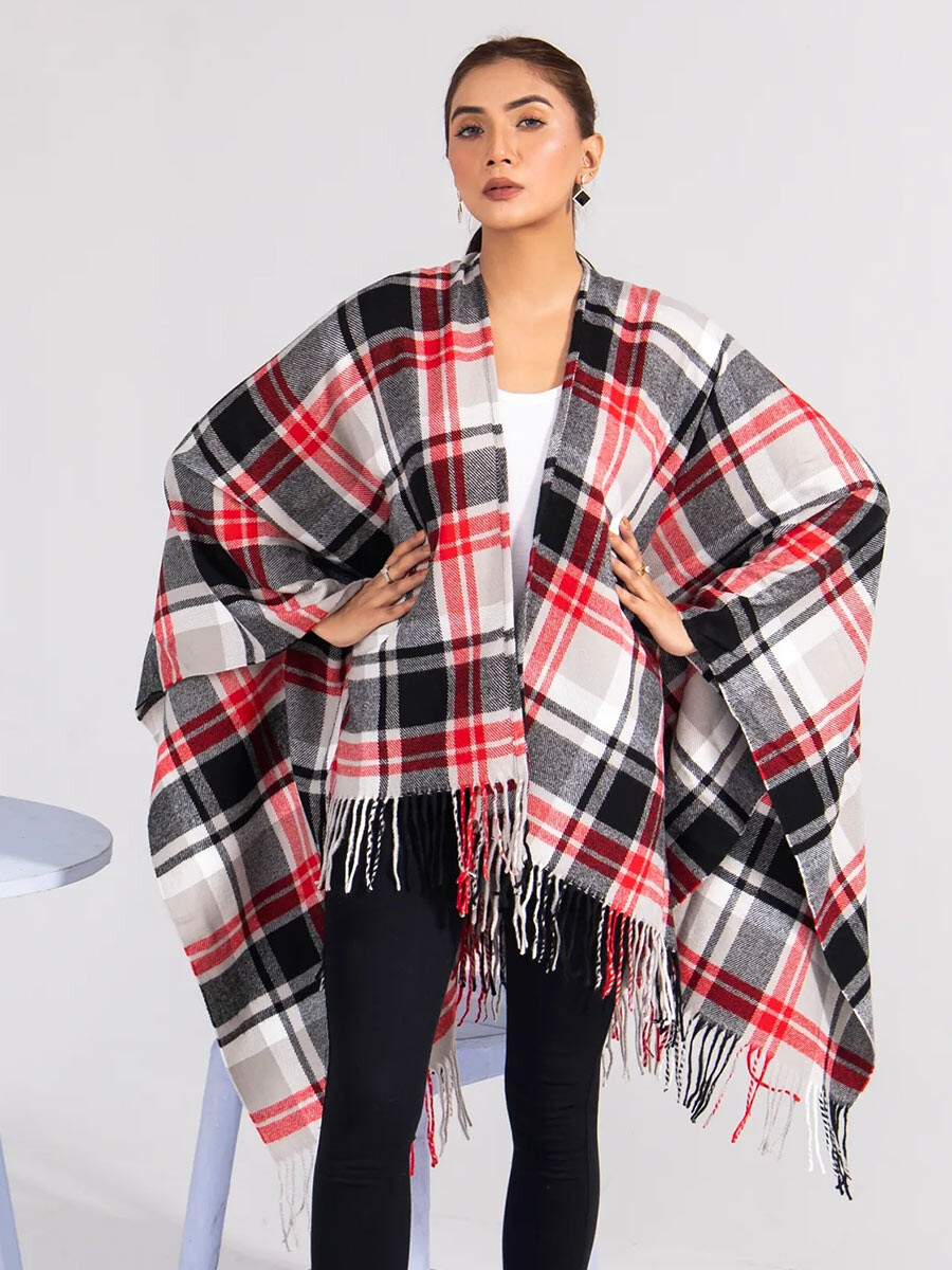 Women Black & Red Cape Shawl