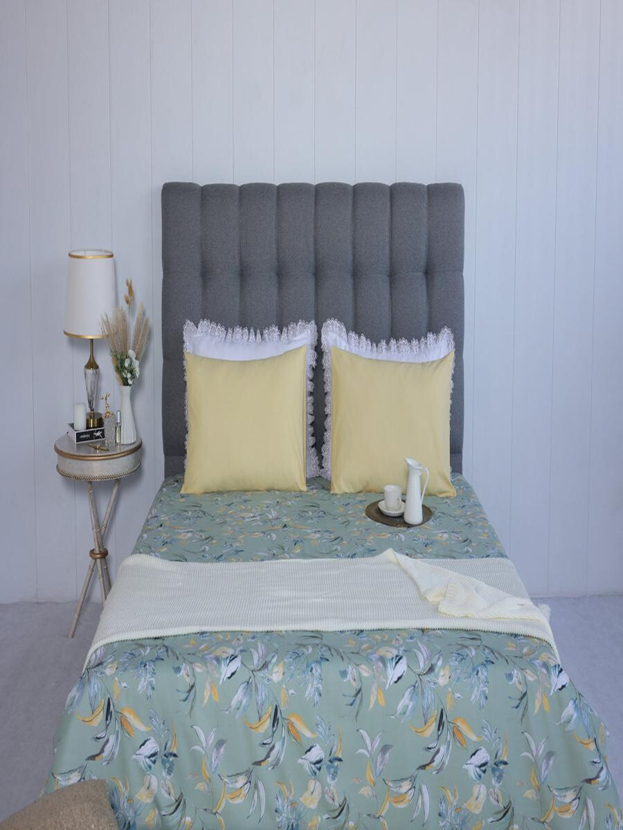 Tropicana 3-Piece Bedsheet Set – King Size | Pastel Green Botanical Print with Soft Yellow Pillow Covers – SEJ Home