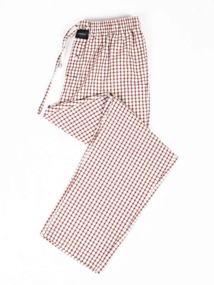Men Beige & Brown Checked Relaxed Cotton Pajama
