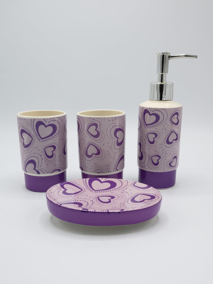Bathroom Set Heart Design Purple Color Fancy 4Pcs Set