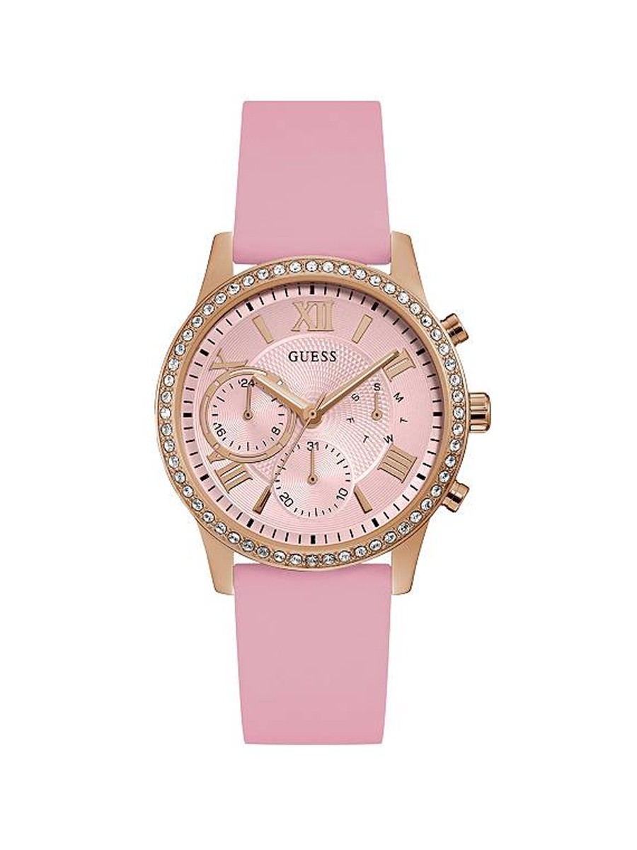 GUESS ROSE GOLD-TONE AND PINK MULTIFUNCTION LADIES WATCH