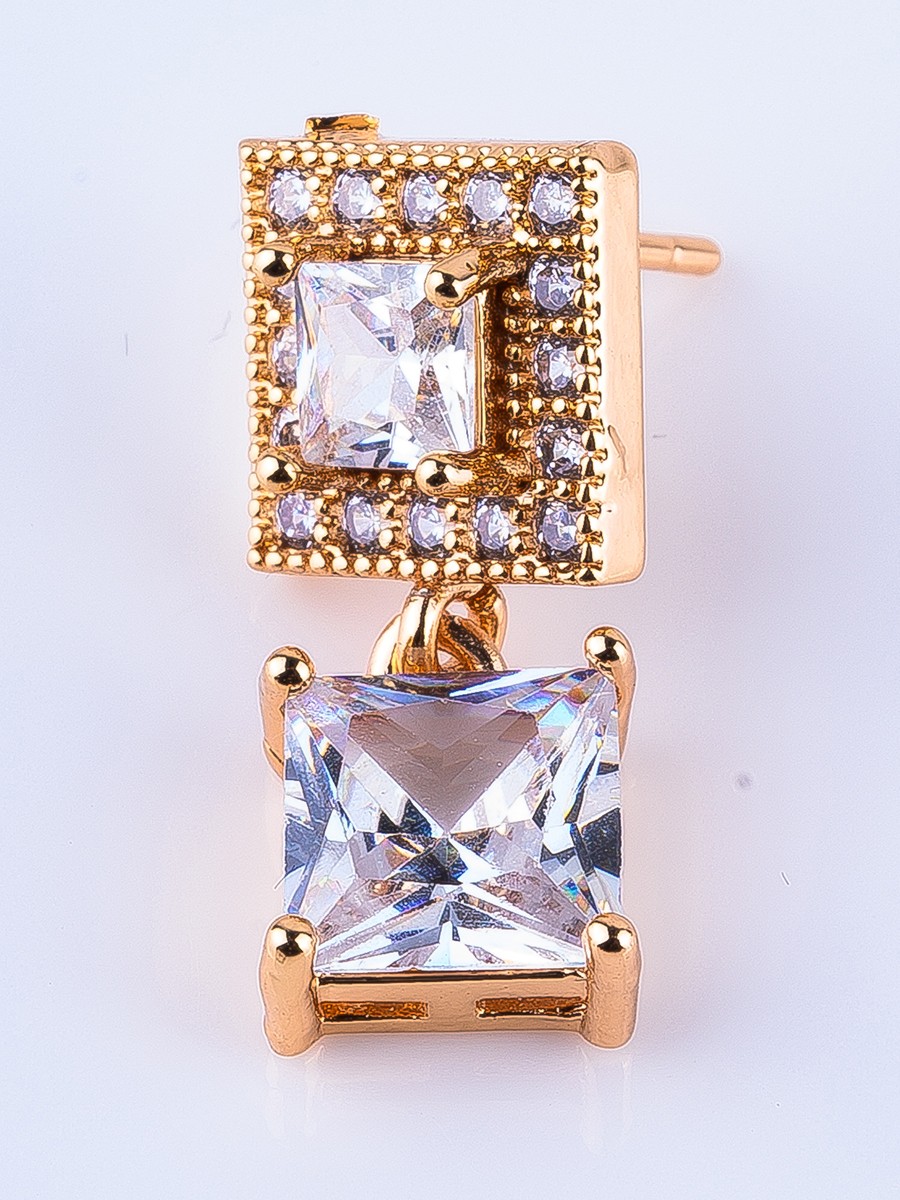 Gold Plated Zircon Square Earrings