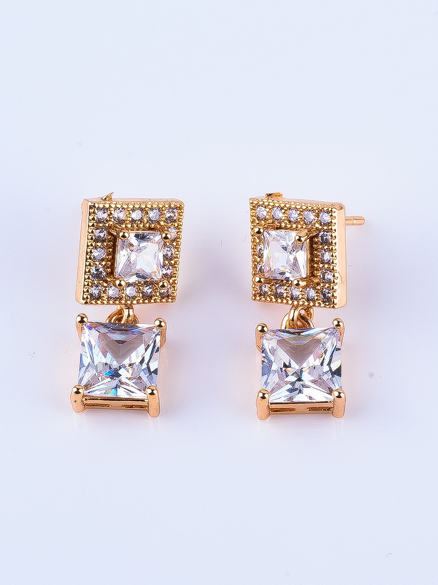 Buy House of Naz Gold Plated Zircon Square Earrings HON3003 - Lalaland.pk