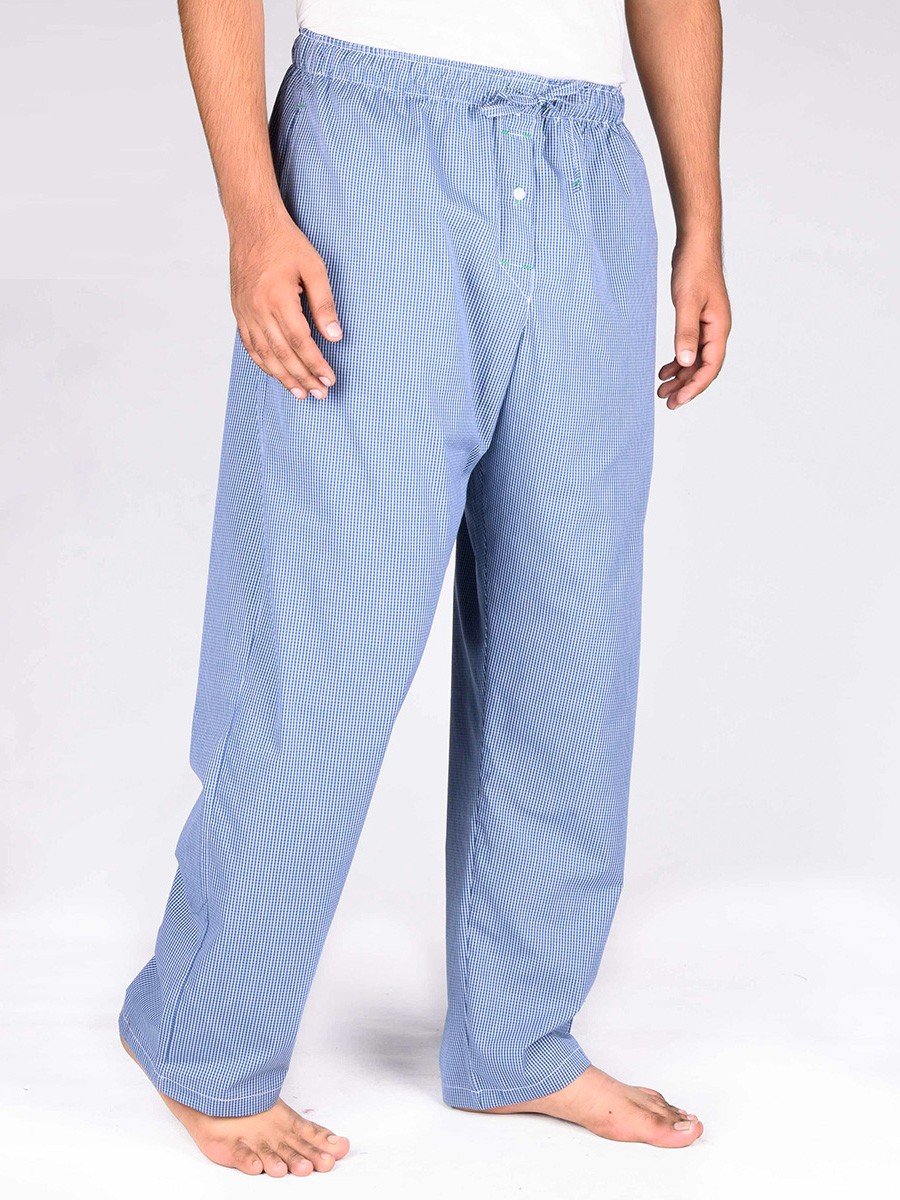 Buy Piejama Men Blue and White Check Cotton Baggy Pajamas - Men ...
