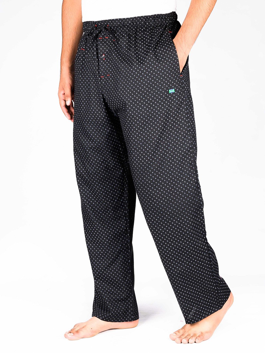 Black Printed Cotton Blend Relaxed Pajamas
