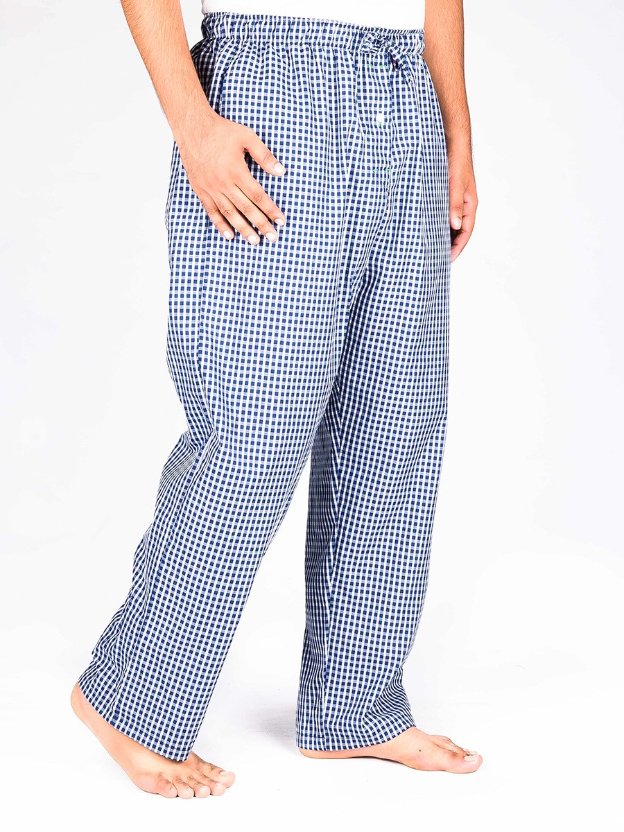Buy Hueman Blue & White Check Cotton Blend Relaxed Pajamas 10300015-1 ...