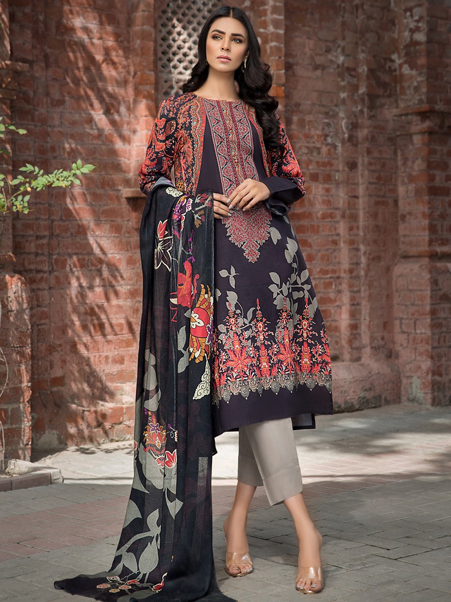 Multi Colored Embroidered Winter Cotton 2 Piece Suit
